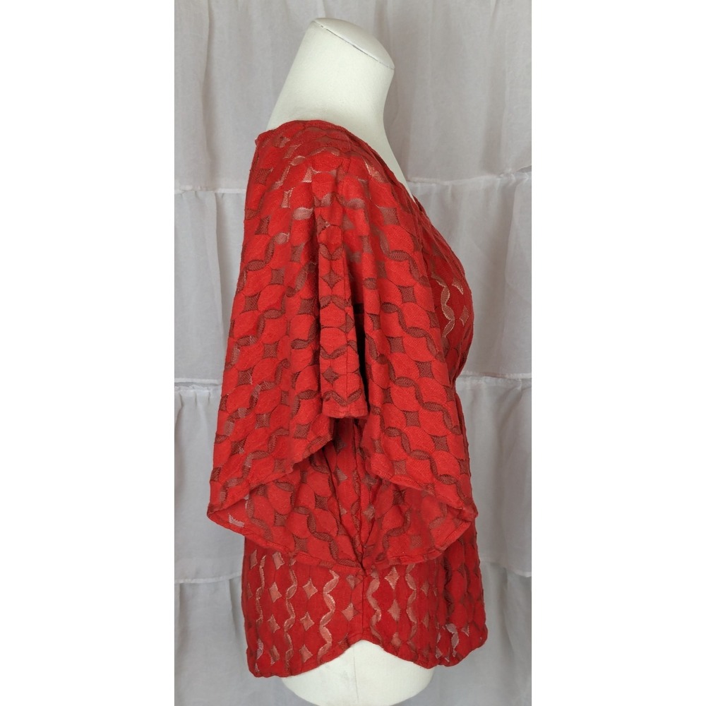 Anthropologie Rust Red Sheer Textured Kimono Tunic - Picture 3 of 9